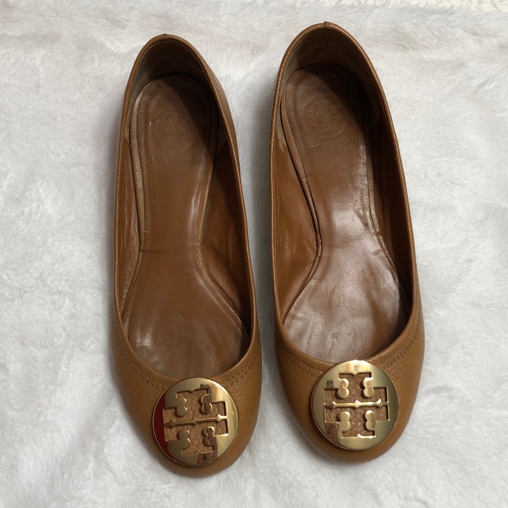 Tory Burch Brown Flats with Gold Logo